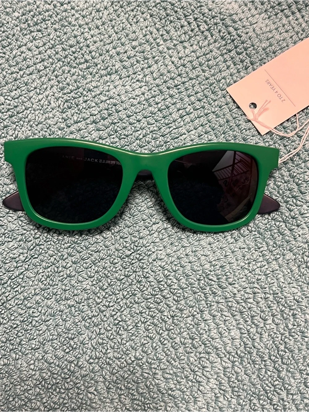 Janie and Jack Kids Rectangular Sunglasses Green Plastic Frame Black Lenses